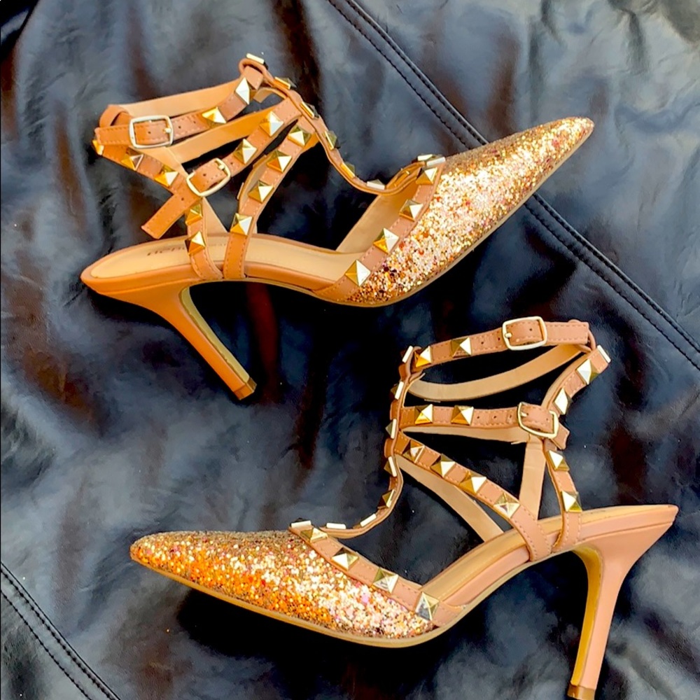 BCBGeneration nude Stud & Glitter Stilettos.